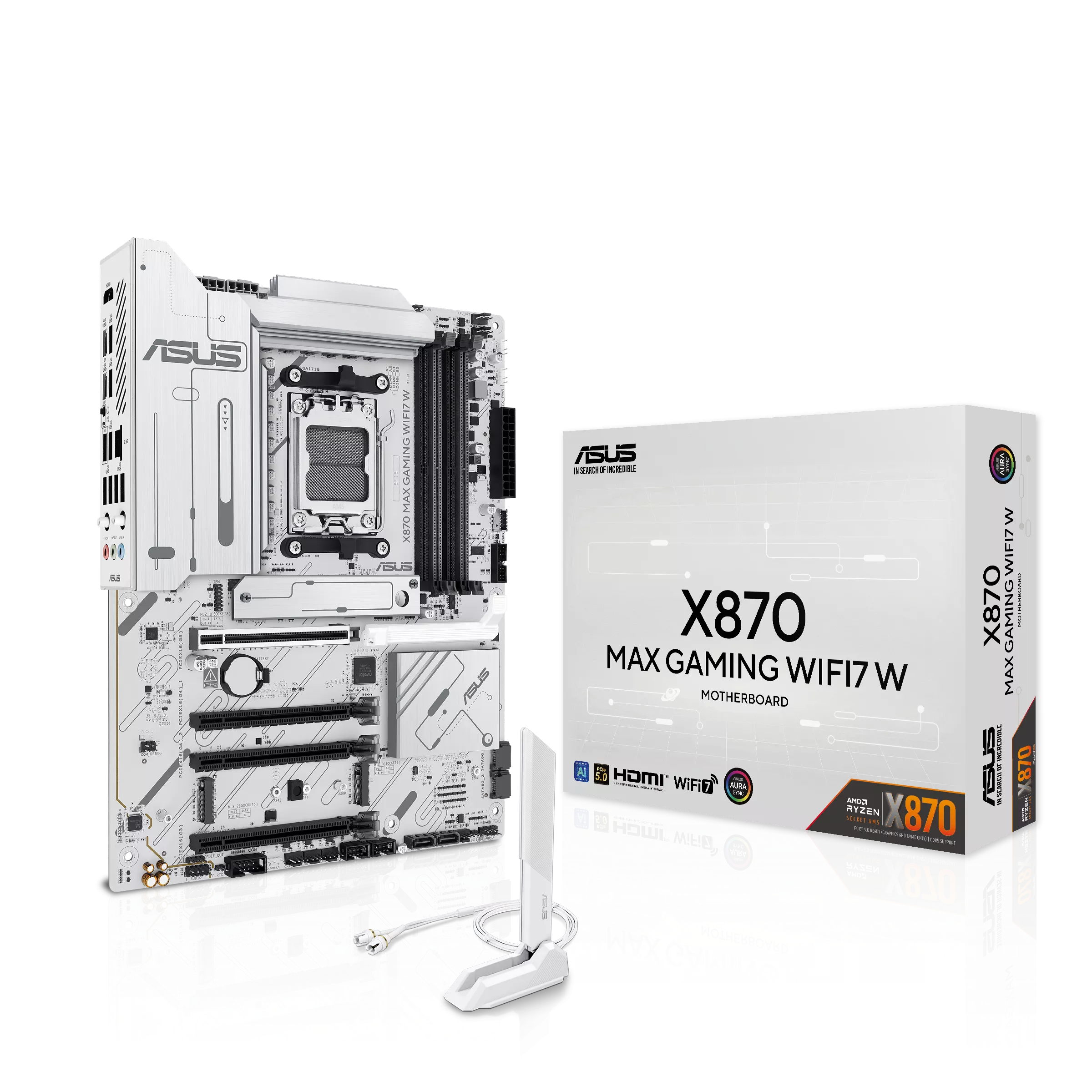 اللوحة الام أسوس X870 ماكس جيمنج وايفاي 7 W مقبس AMD AM5 - أبيض