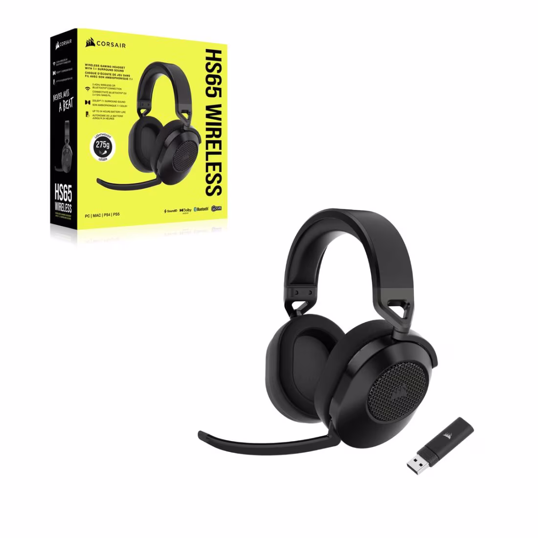 Corsair HS65 WIRELESS Gaming Headset — Carbon (AP)