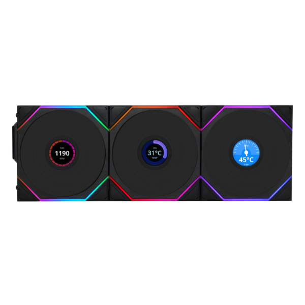 Lian Li UNI Fan TL120 LCD Reverse Blade Wireless LCD 120mm Triple Pack - Black