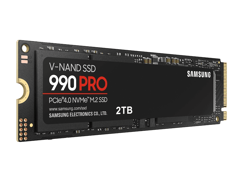 وحدة تخزين SSD سامسونج 990 برو بمساحة 2 تيرابايت PCIe 4.0 NVMe M.2 (7,450MB/s قراءة - 6,900MB/s كتابة)