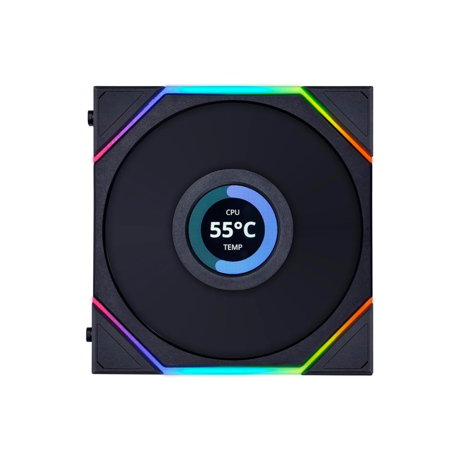 مروحة ليان لي UNI FAN TL LCD -  أسود - مروحة واحده بحجم 120 ملم