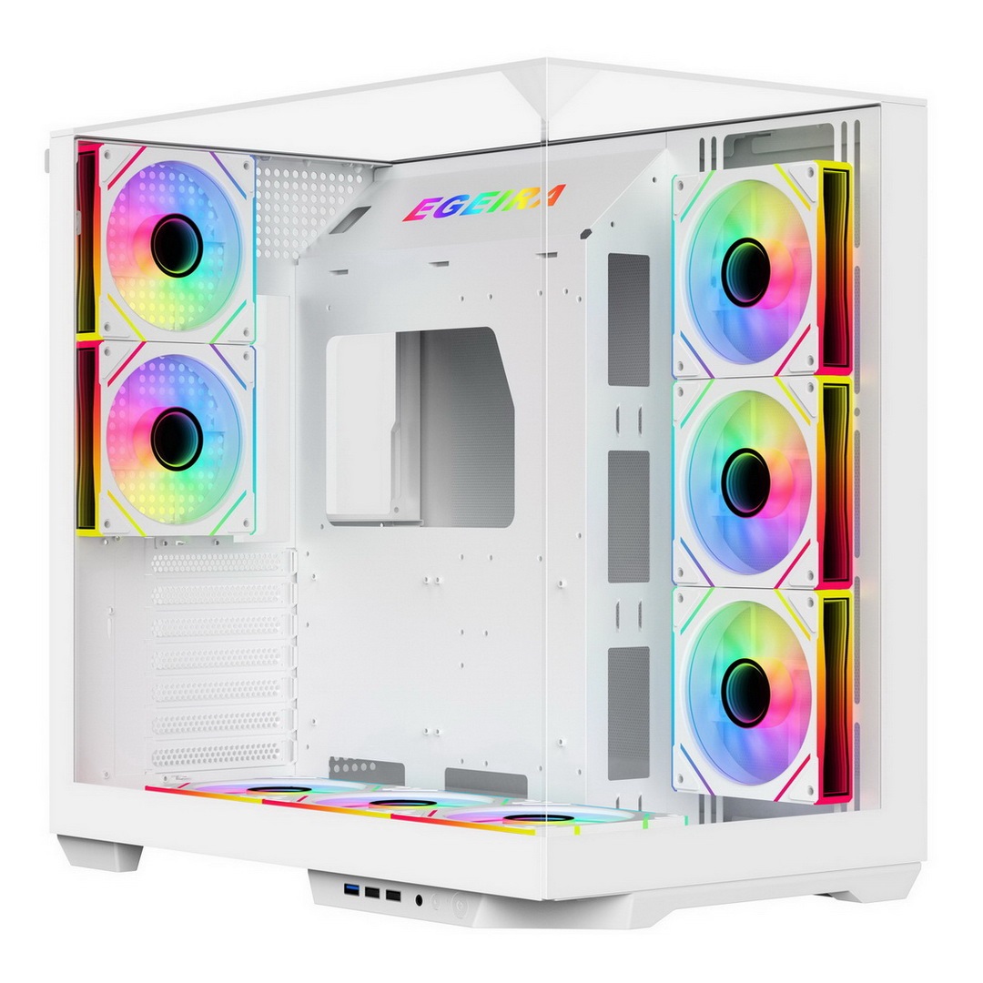 كيس إيجيرا ميراج ATX متوسط الحجم مع 8 مراوح ARGB - أبيض